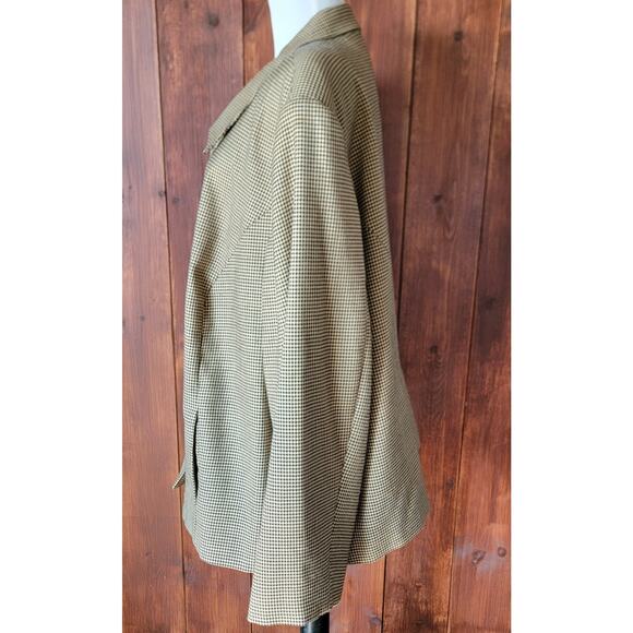 Vintage Joan Leslie Women Plus 24W Houndstooth Blazer Tan Black Shoulder Pad Zip - Picture 9 of 12